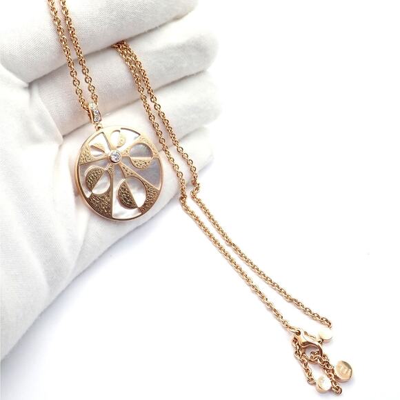Rare! Bvlgari Bulgari Intarsio 18k Rose Gold Diamond Mother of Pearl Necklace - Picture 3 of 14